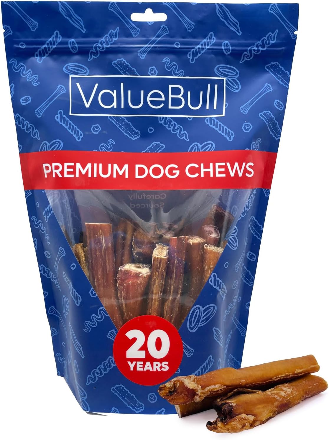 ValueBull Bully Sticks for Large Dogs, Jumbo 4-6 Inch, Varied Shapes, 25 Count - All Natural, Grass Fed, Single Ingredient, Long Lasting Dog Treats for Aggressive Chewers
