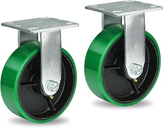 HANDSAMMU 6 Inch Caster Casters, Heavy Duty Caster with Strong Load-Bearing, Polyurethane Caster on Steel Hub, Supports 1200 lbs Each(2 Pack Rigid)