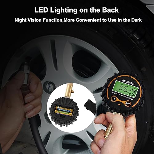 Miniatura 6 de Medidor de presión de neumáticos digital para automóviles de 200 PSI, medidores de neumáticos Puibers para presión de neumáticos digitales con