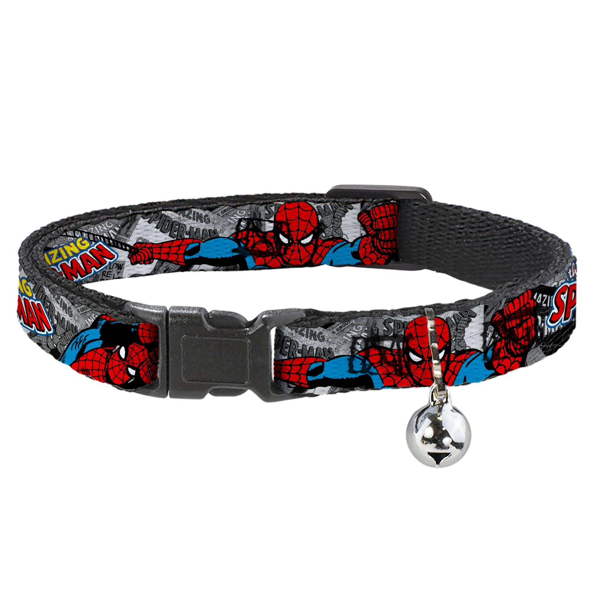 Buckle-Down Cat Collar Breakaway The Amazing Spider Man Stacked Comic Books Action Poses 8 to 12 Inches 0.5 Inch Wide