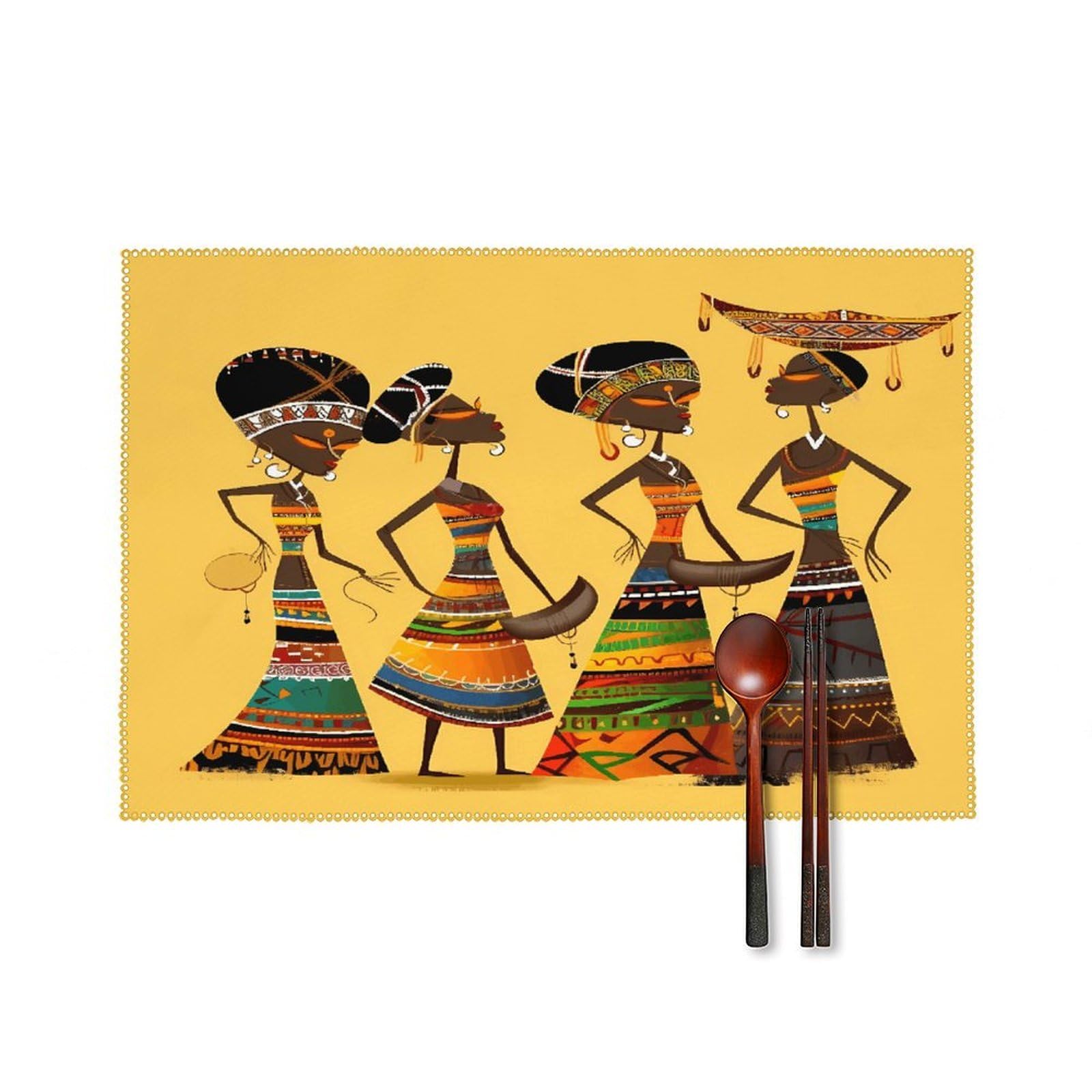 Creative African Culture Placemats Set of 6 Non-Slip Stain Resistant Indoor Outdoor Table Mat Washable Cloth Place Mat Fashion Kitchen Placemat for Dining Table Decoration 17.7x11.8 in