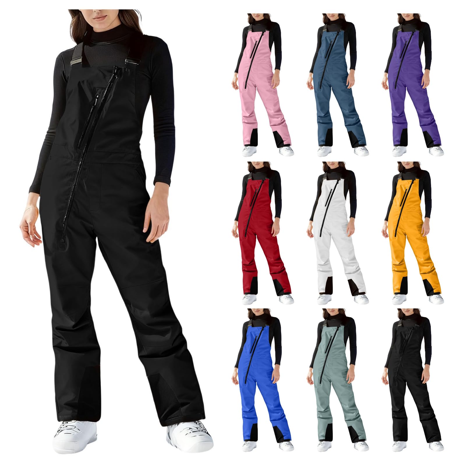 Generisch Skihose Damen Skianzug Winddichte Schneehose Warm Latzhose Ski Hosen Winter Snowboardhose Outdoor Schneeanzug Reißverschluss Skioverall Mode Softshellhose Skianzüge Wasserdicht Wanderhose