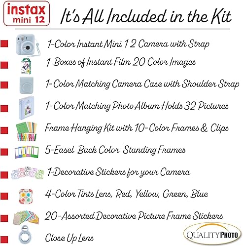 Miniatura 7 de Fujifilm Cámara instantánea Instax Mini 12 con funda, 20 películas Fuji, calcomanías decorativas, marcos, álbum de fotos y más kit de accesorios