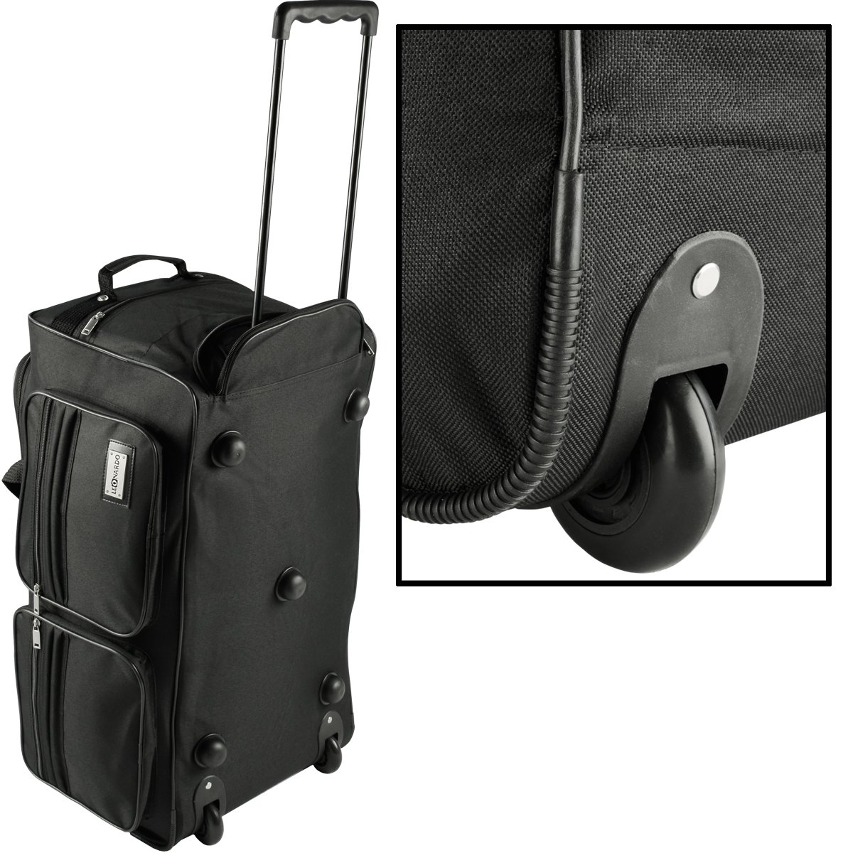 Leonardo® Sac de Voyage à roulettes XXL | 132 L Sac de Sport | Sac á Bagage Grande | Sac de Voyage Pliable pour Homme & Femme | Solide & Léger, Design Sportif | 81,5x39x41,5 cm | Noir