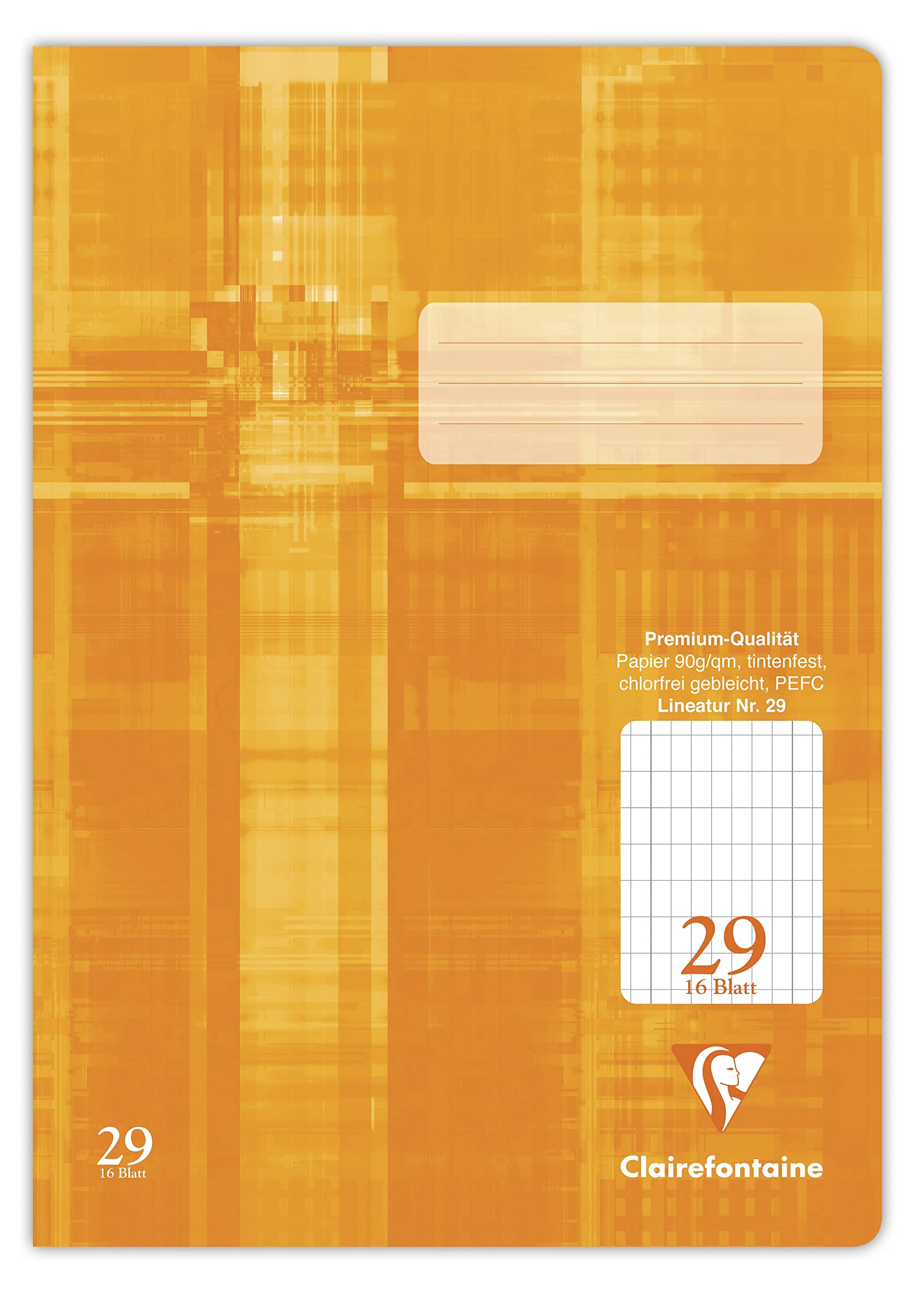 Clairefontaine 331029C - One Pack of 25 Notebooks - Ideal for School, DIN A4 21x29.7 cm, Ruled 29 Continuous 5x9mm Grid, 32 Pages, 90g, Orange, 1 Pack