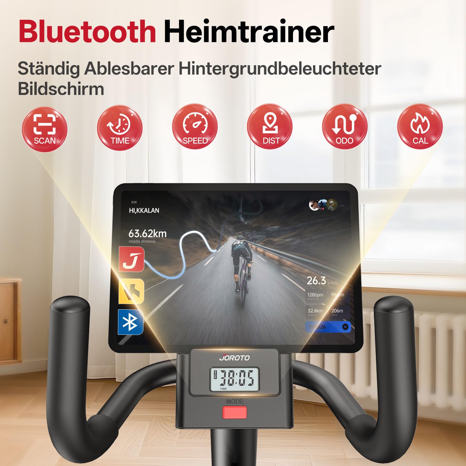 JOROTO JH30/JH30PRO Liegeergometer für Zuhause, Smart Bluetooth Magnetisches Liegefahrrad, Indoor Heimtrainer Ergometer bis 136KG Belastung, LCD Display, Verstellbarer Sitz für Cardio-Training