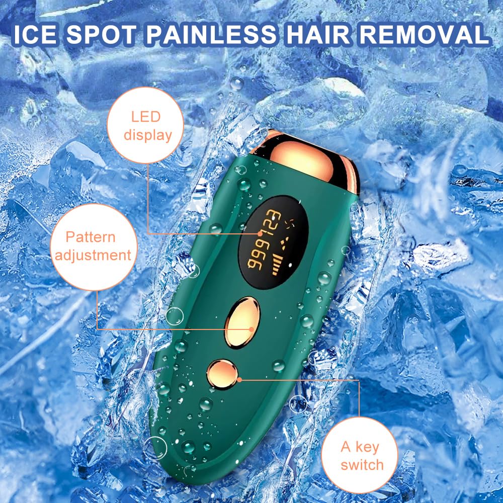Depiladora Electrica, Depiladora Laser, Depiladora Laser IPL con Función de Enfriamiento, Depiladora indolora para cara, axilas, brazos, piernas y cuerpo (Verde)