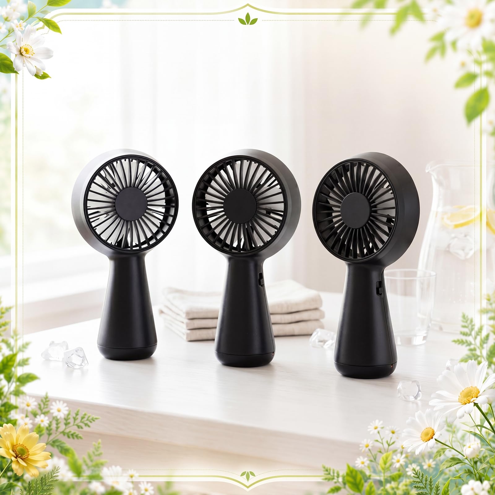 Tragbarer Mini-Ventilator, klein, leicht, wiederaufladbar, für Damen, Brautjungfer, Geschenke, Make-up, Reisen, Sommer, Strand, Outdoor, Schwarz, 12 Stück