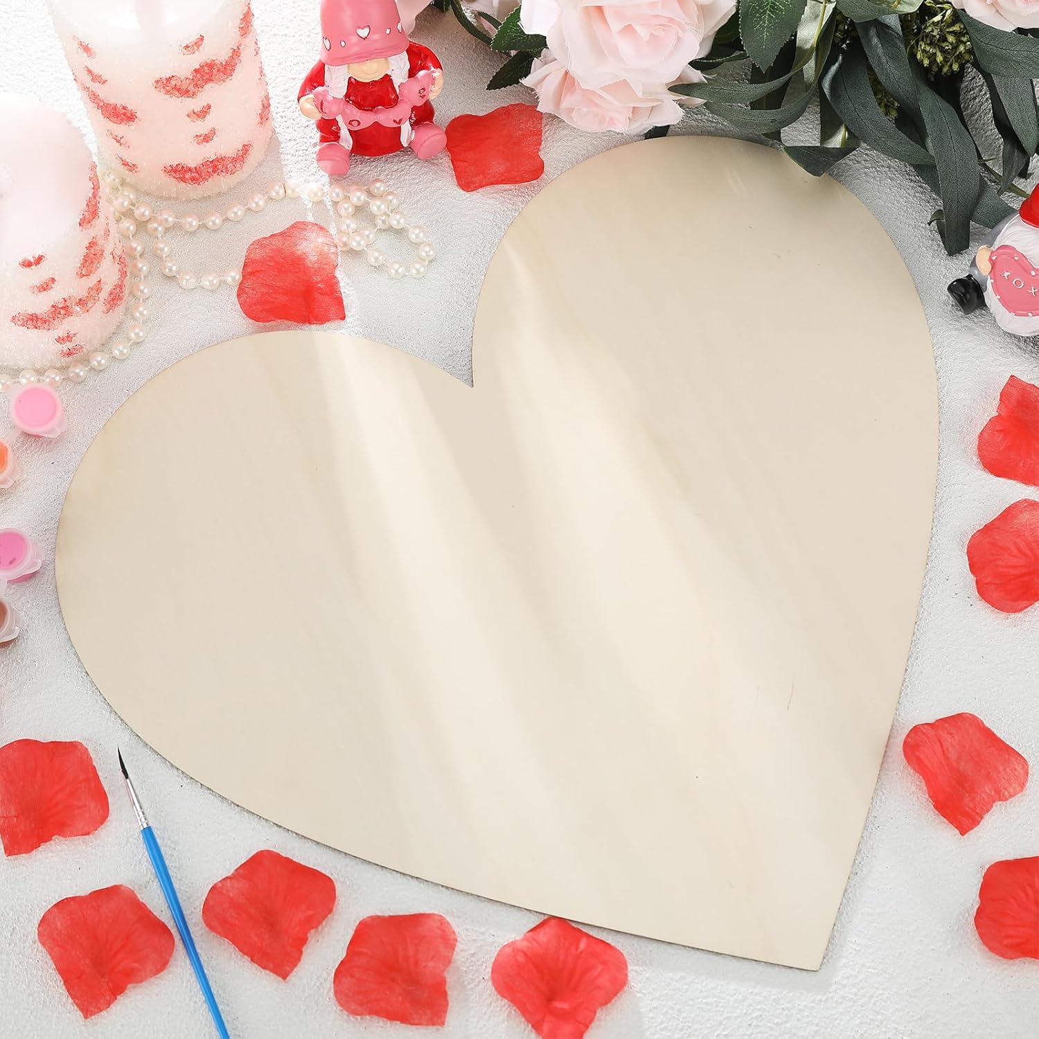 Anglechic 6 Pack 16 Inch Valentine's Day Wooden Hearts for Crafts Large Blank Heart Shaped Cutout Unfinished Wood Slices Ornaments Door Hanger Decor for Valentine's Day, Wedding