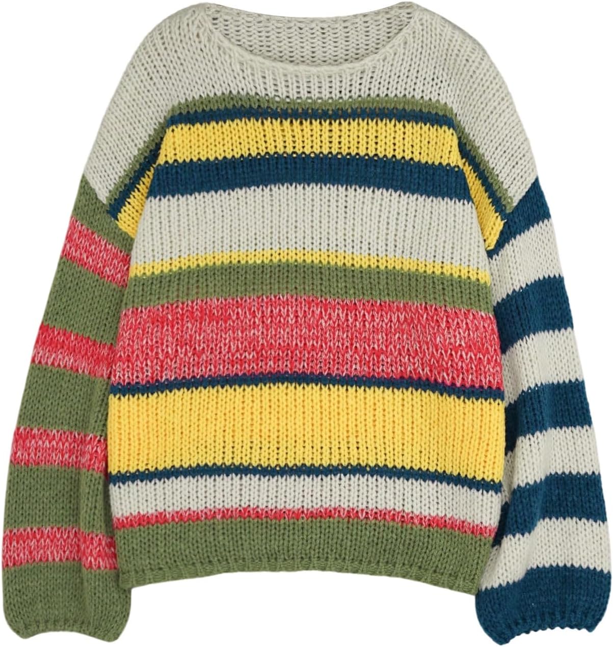 Verdusa Women's Striped Oversized Sweaters Colorful Cozy Drop Shoulder Pullover Knit Tops Winter Clothes - Image 5