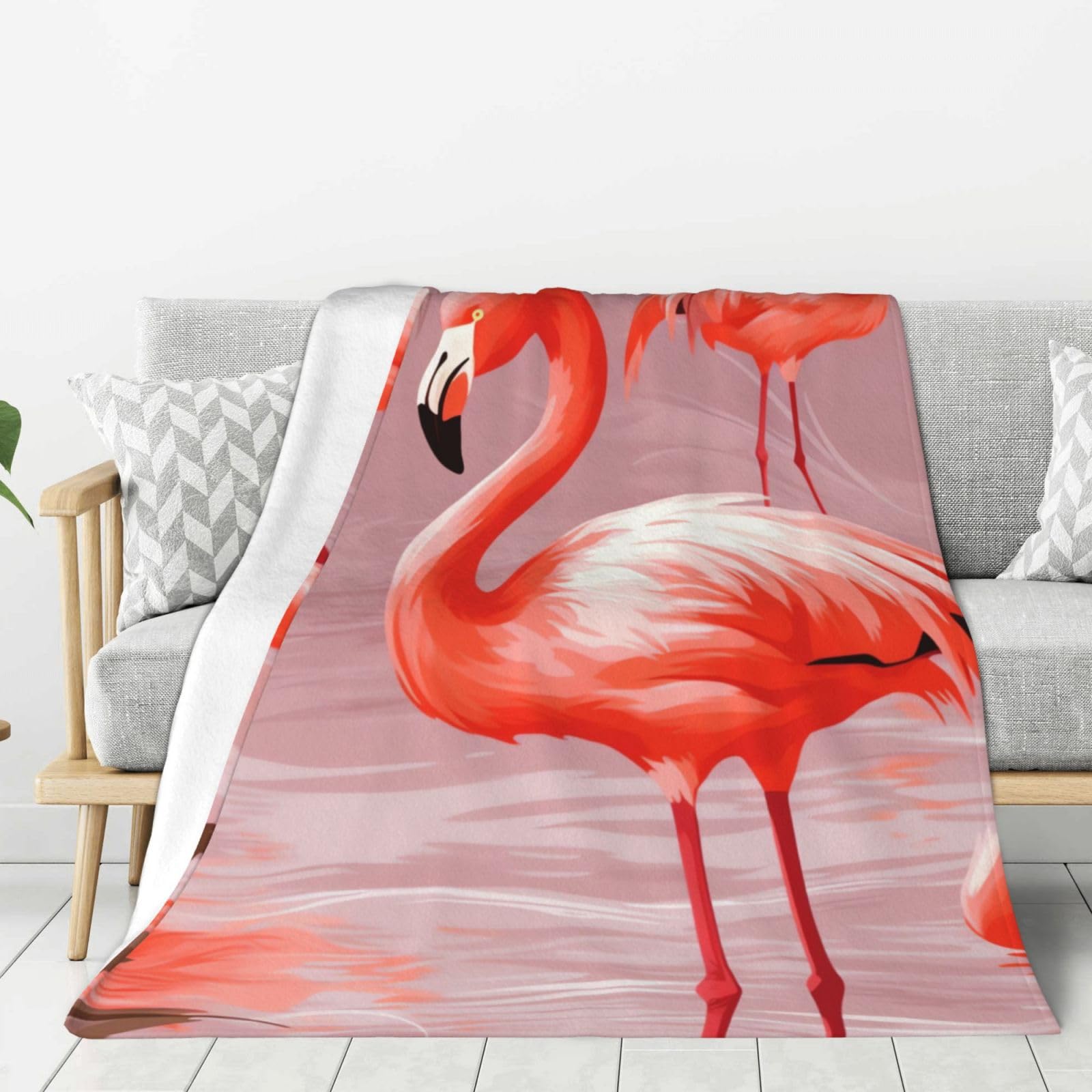 Couverture flanelle flamant rose anti-courants d'air canapé