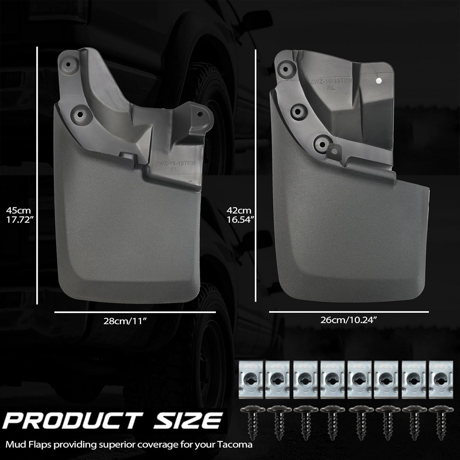 XUKEY Mud Flaps for 2016-2021 Toyota Tacoma Accessories All Weather 2020 2019 2018 2017 Splash Guard Mudguards Mudflaps Fender Tire Protector Rear Front No Drilling Required,Black(Set of 4)