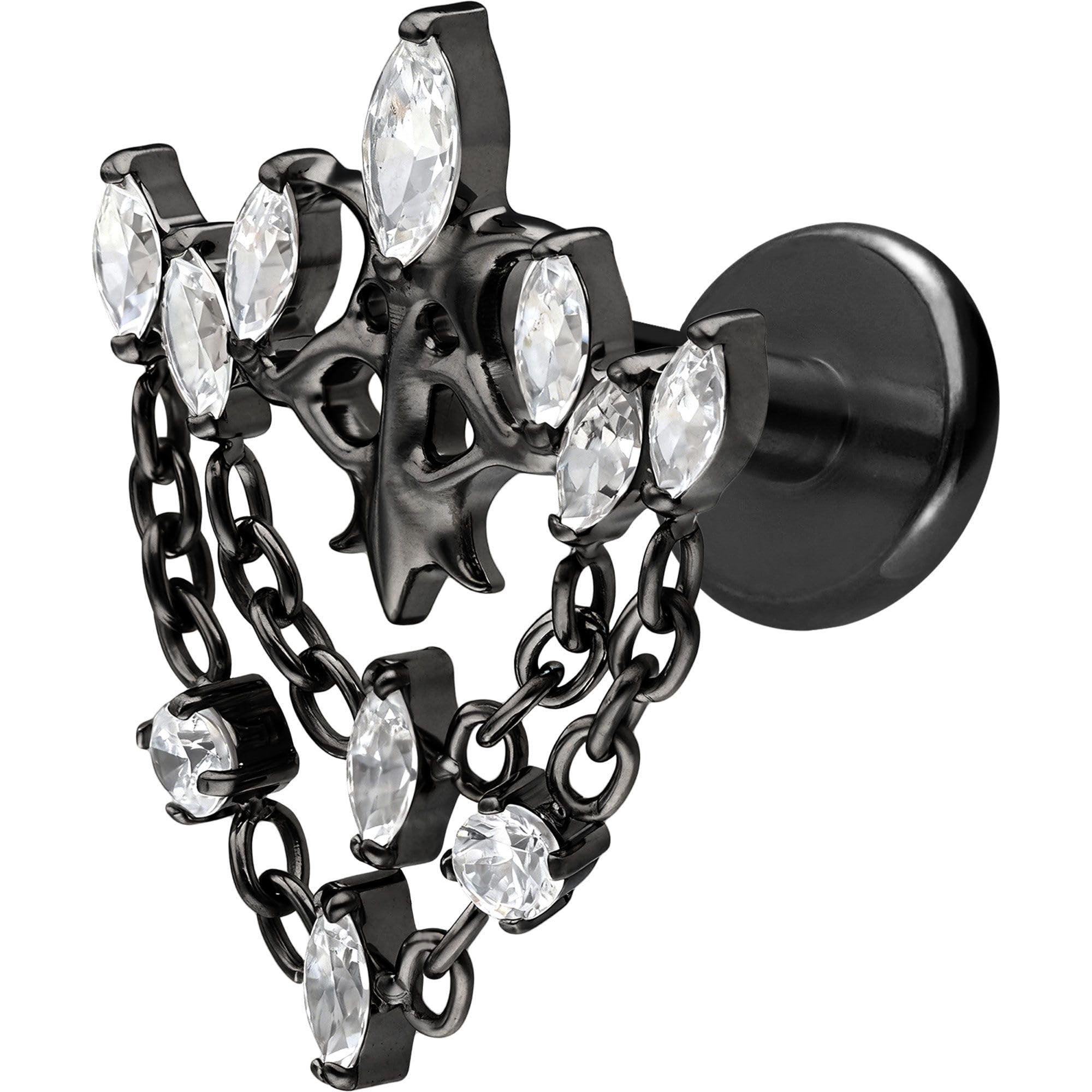 PIERCINGLINE Piercing Stecker Titan Labret mit Innengewinde GOTISCHE KRONE + KETTEN - Roségoldfarben, Schwarz, Goldfarben, Silberfarben