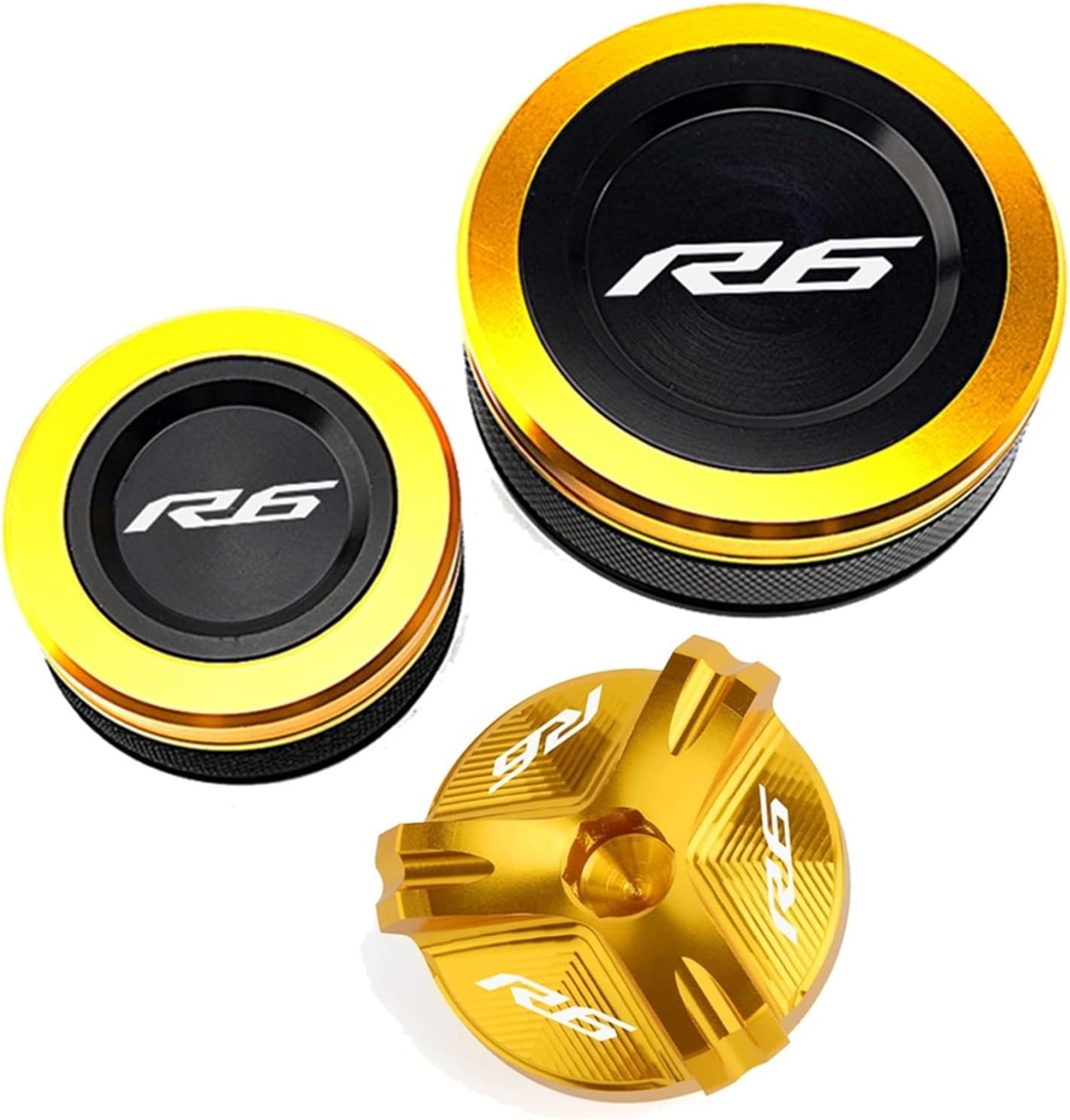 Motorcycle Front Brake Clutch Fluid Reservoir Cover Cap Compatible with Yamaha YZFR6 YZF-R6 YZF R6 2010-2023 2022 2021 2020 2019 (Color : B Set-Gold, Size : A)