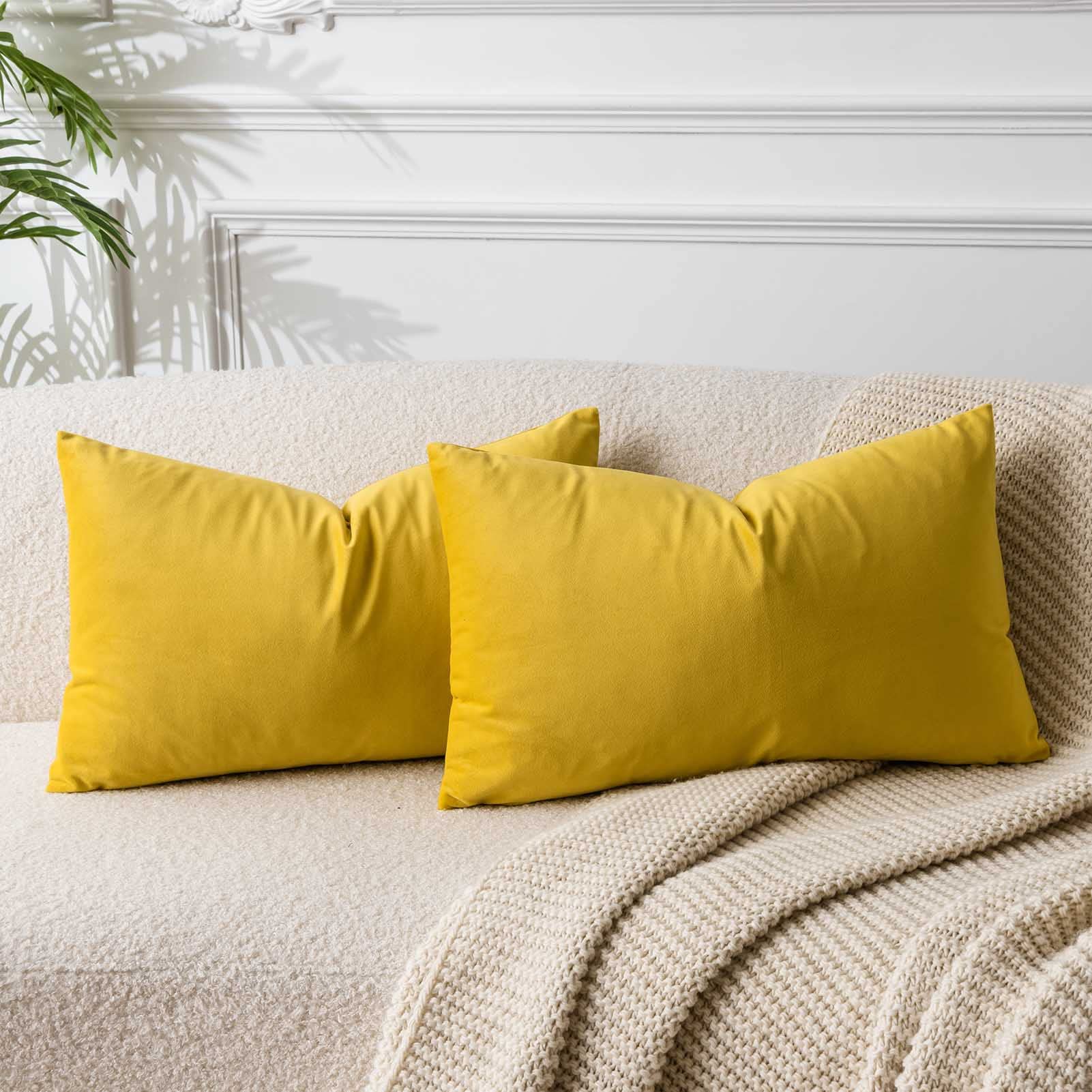 12x20 Lumbar Velvet Throw Pillow Covers Set of 2 for Couch Sofa Bed,Yellow