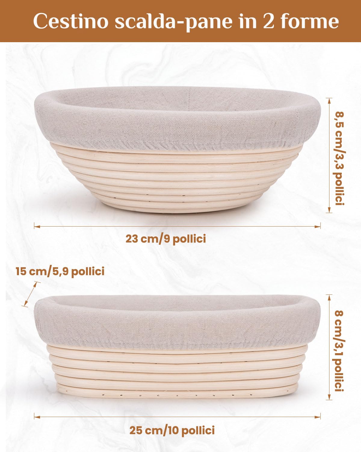 Cestino da Lievitazione per Pane, PITCH PULSE Cesto Lievitazione Pan in Rattan Naturale, Banneton per pane, Ciotola lievitazione con Tela di Lino, Raschietto Pasta e Lame Taglierina Pane
