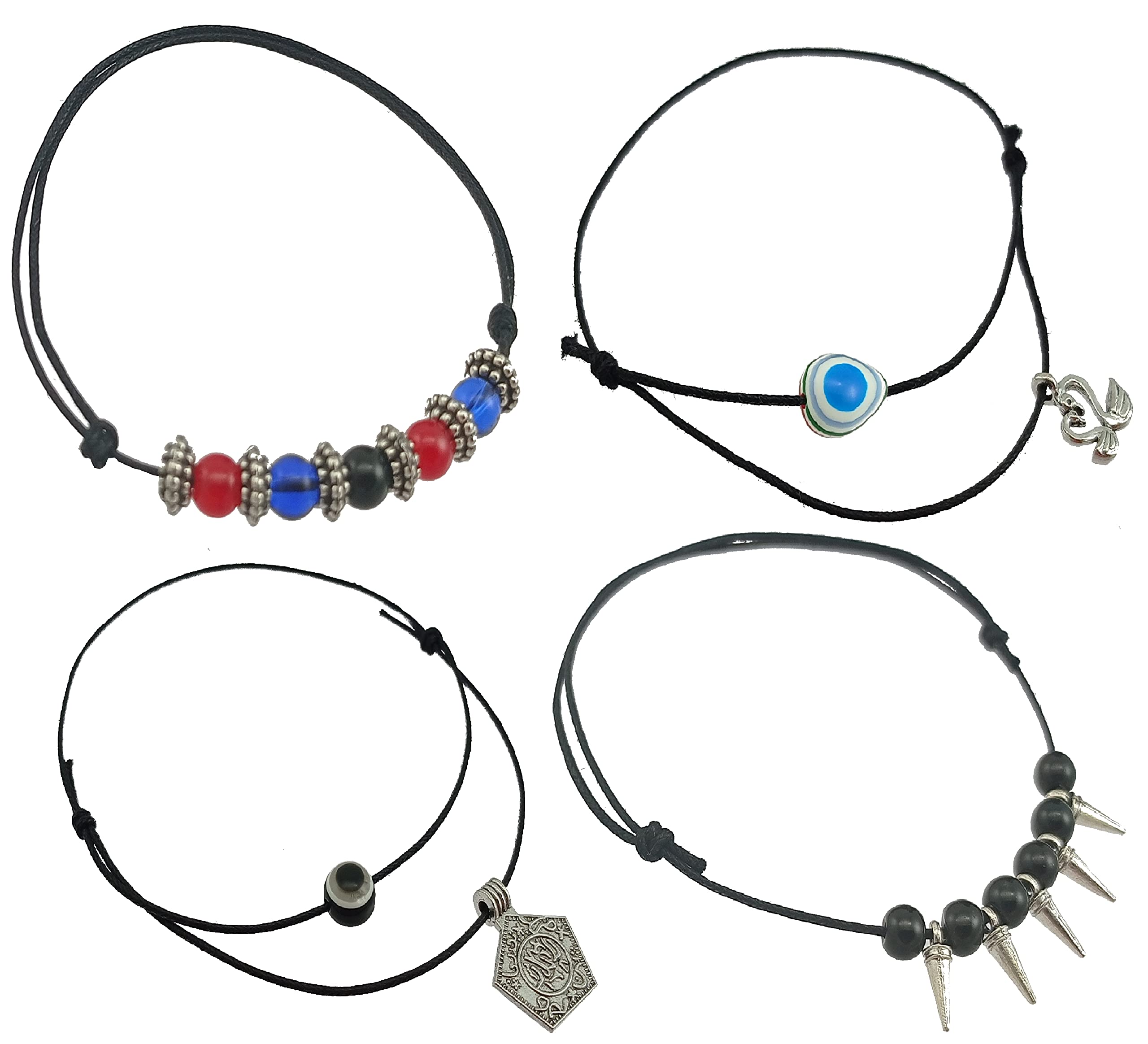 Latest Trend 4 Pcs Combo Black Thread Knot with Oxidised Single Charms Adjustable Anklets For Women and Girls-image-28
