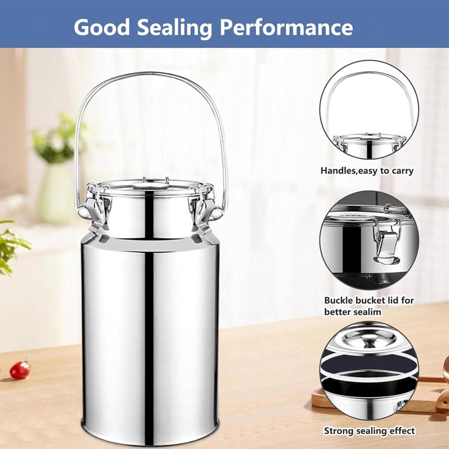stainless steel milk cans storage Transport Cans Wine Pail Bucket Jug Pot Oil Liquid Storage Barrel for Milk Wine Oil Multiple capacities available,(10L/2.64Gal)