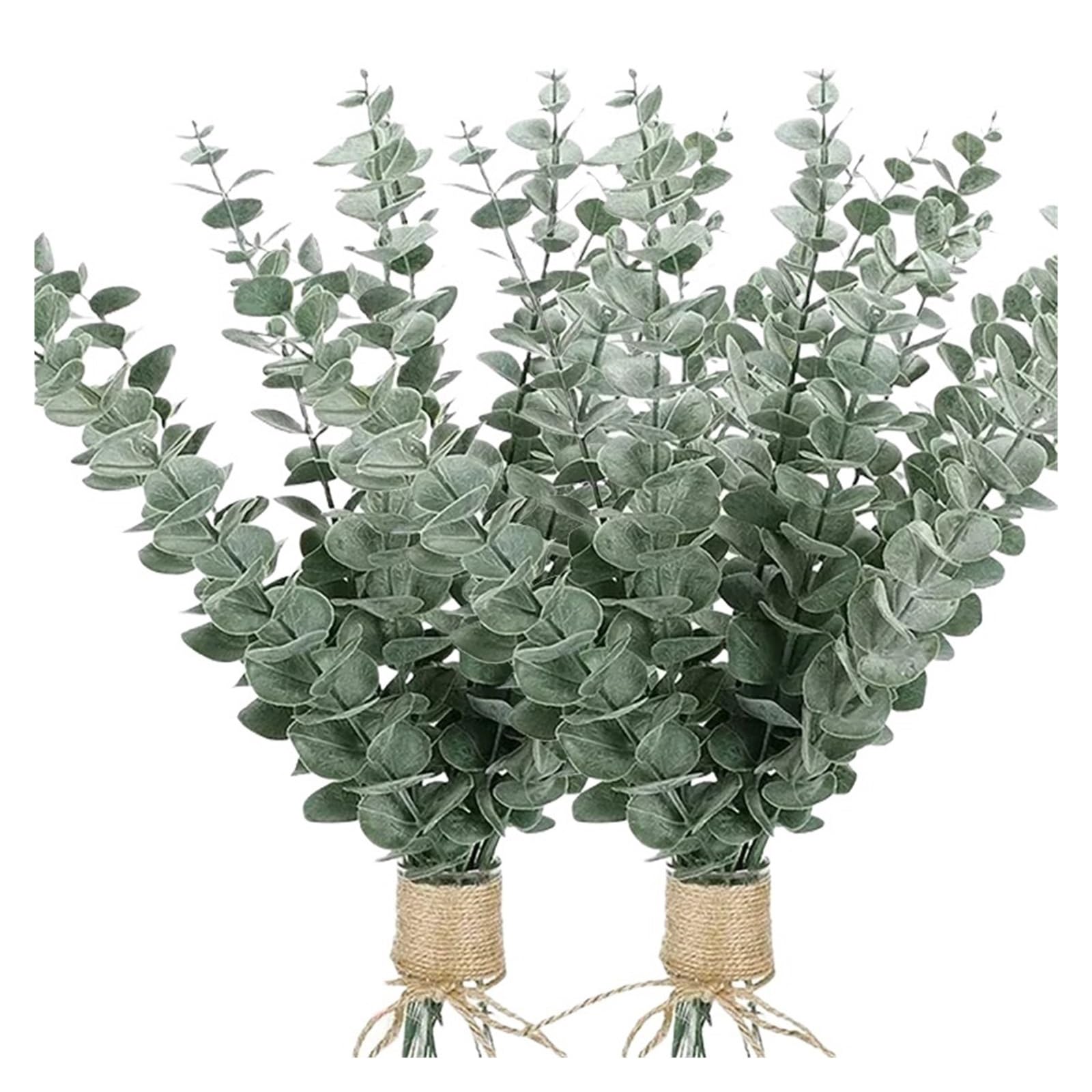 Artificial Foliage Stems 36/10PC Artificial Eucalyptus Leaves Stems Silk Fake Green Leaf Branches for DIY Bouquets Wedding Party Home Decoration Supplies(24PCS-Green White(A))