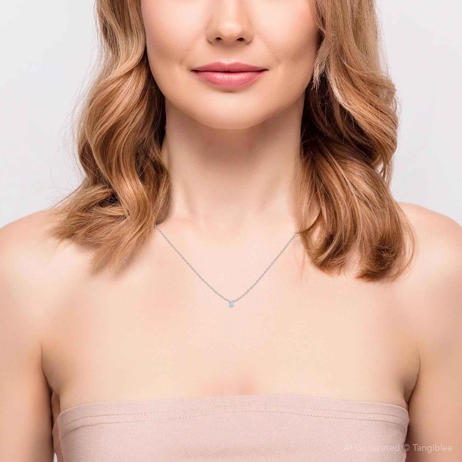 P3 POMPEII3 Pompeii 1/3ct Round Bezel Solitaire Diamond Pendant Necklace 14K White Gold