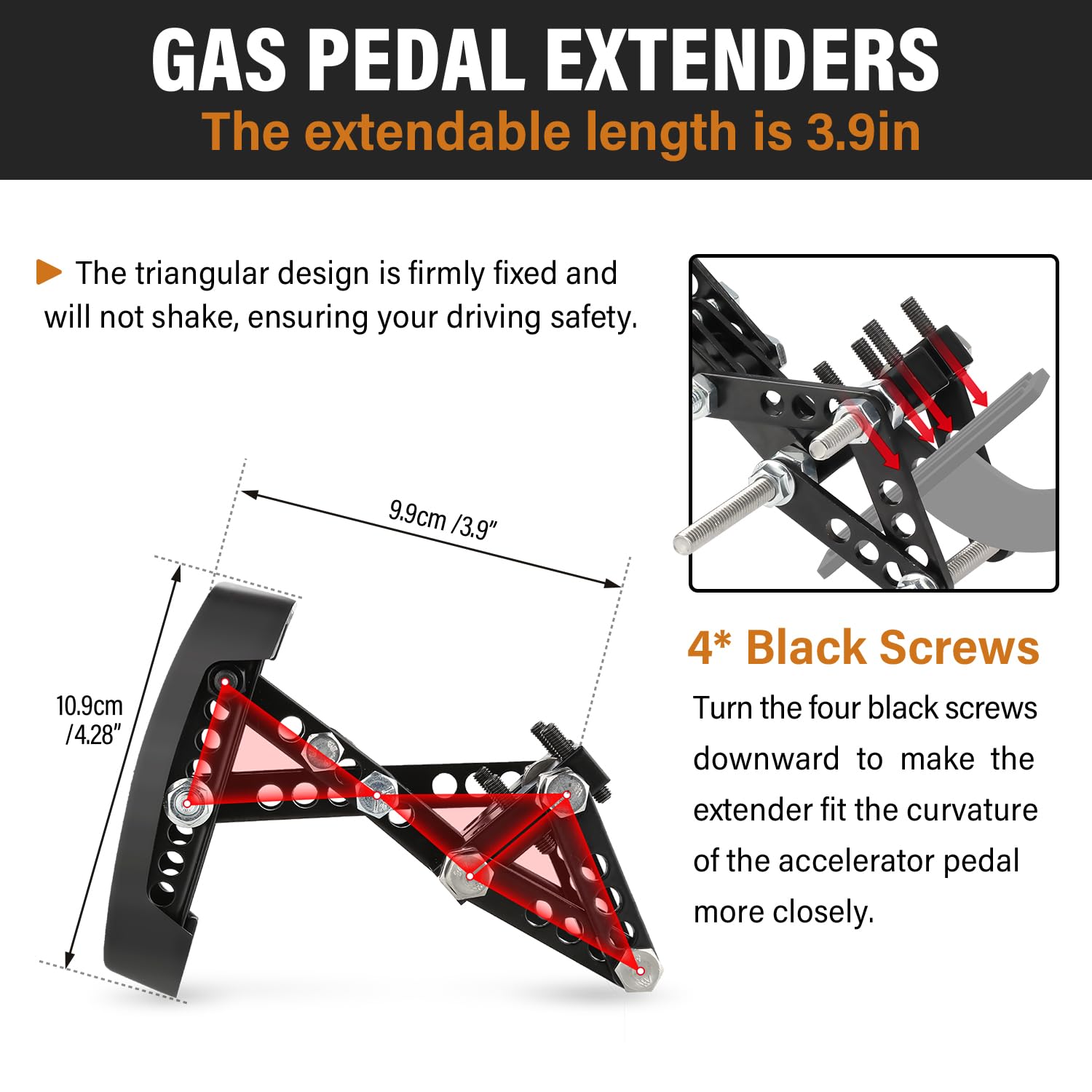 NIHAO Gas and Brake Pedal Extenders, Adjustable Length and Angle Auto Vehicles Brake and Accelerator Pedals for Short Drivers People Driving Cars, Go Kart