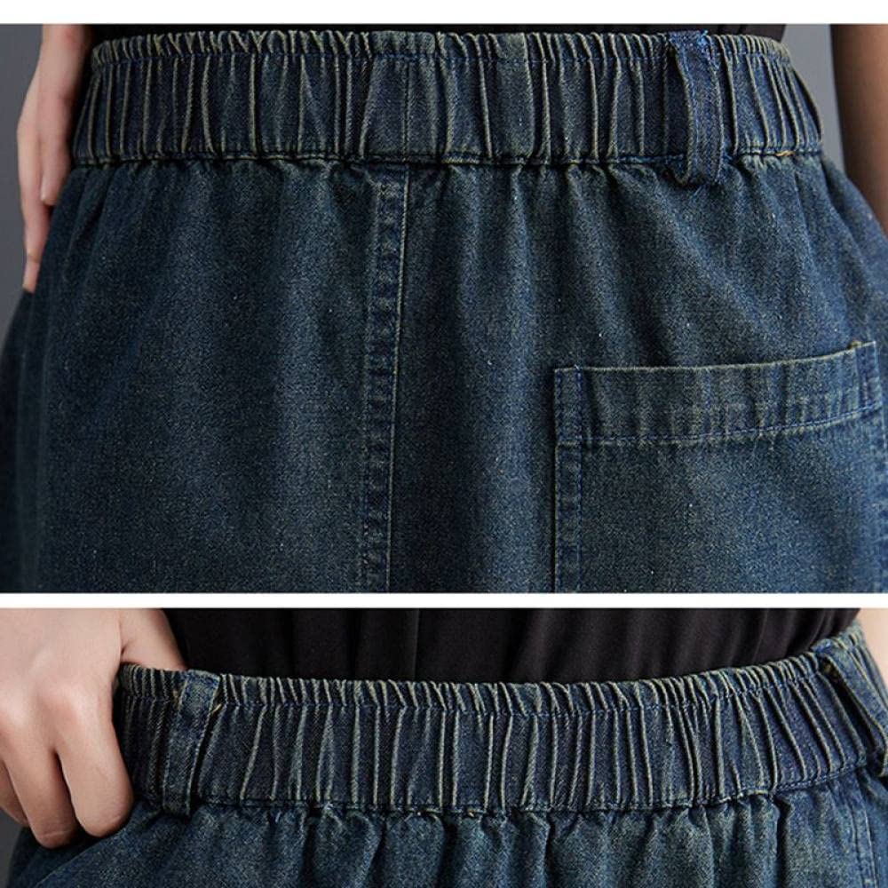 Röcke,Damen Maxirock Dunkelblau Elastische Taillennähte Knopfschlitz Jeansrock Mit Tasche A-Linie Geraffte Lässige Lange Röcke Für Mädchen Damen,S