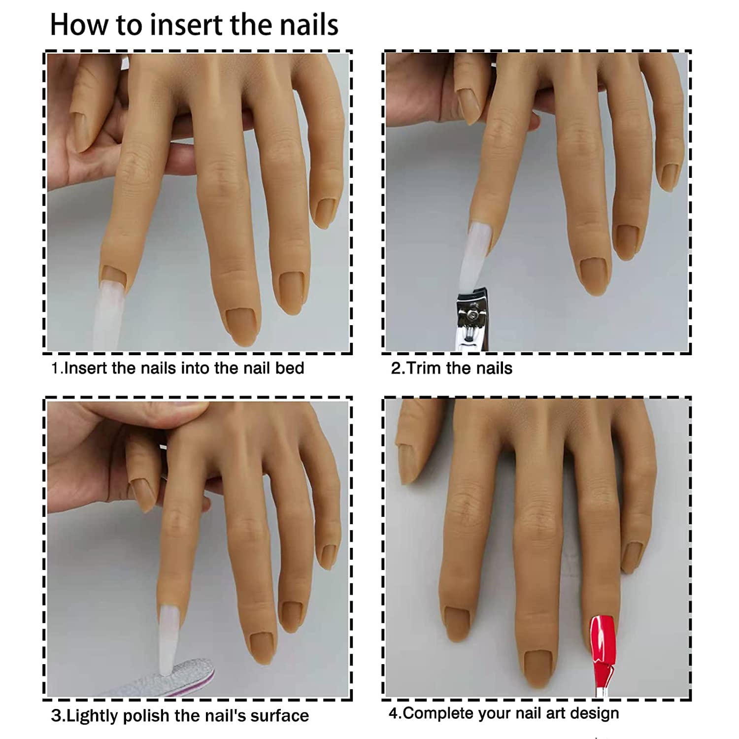XMASIR Main D'entrainement Manucure avec Support, Silicone Main d'entraînement Pour Ongles en Acrylique, Réglables Flexibles Manucure à Ongles (gauche)