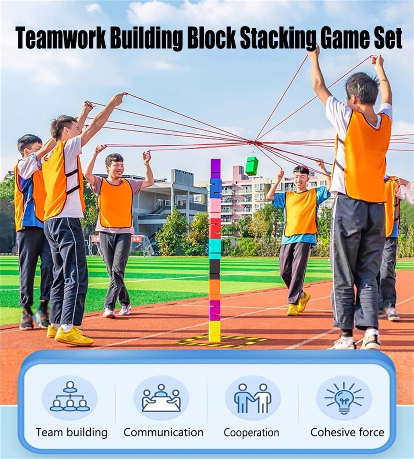 gry integracyjne, Gra team buildingowa IEOWY dla dorosłych, gra wieżowa z klockami buildingowymi do natychmiastowego ustawienia, zestaw gier Field Day szkół(Yellow,8PCS)