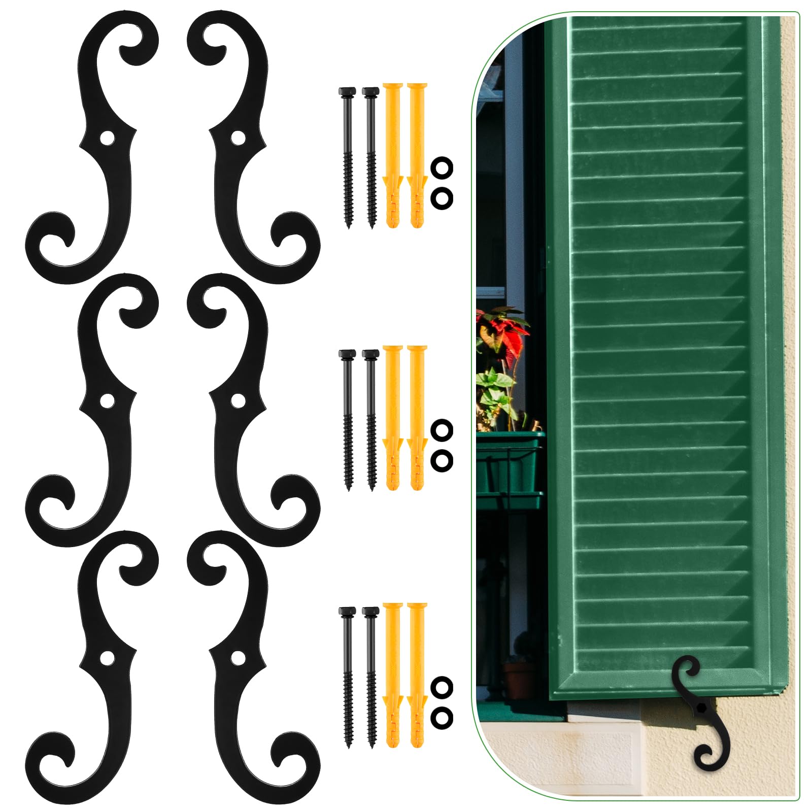 MorningRo 6 Pack Black 6.5 S Inch Shutter Dogs,Iron