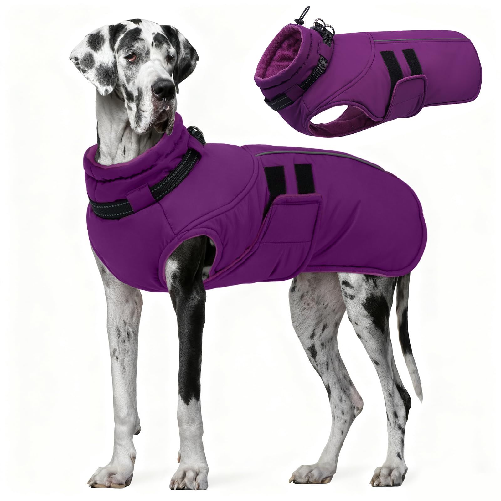 IECOii Winterjacken & Wintermäntel Für Hunde,Warme Hundejacke Winter,Wasserdichter Hundemantel,Verstellbarer Hundemantel Winter,Reflektierende Hundejacke Wasserdicht,Gürtel WinterHundemantel,Lila,5XL