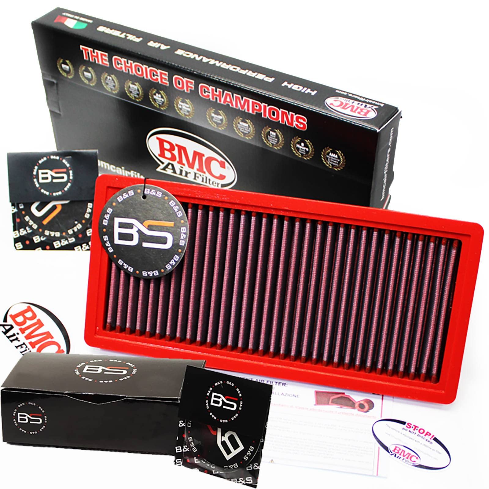 B&S Kit Filtro Aria Sportivo Aspirazione Rigenerabile Lavabile FB293/04 con Profumatore Interni