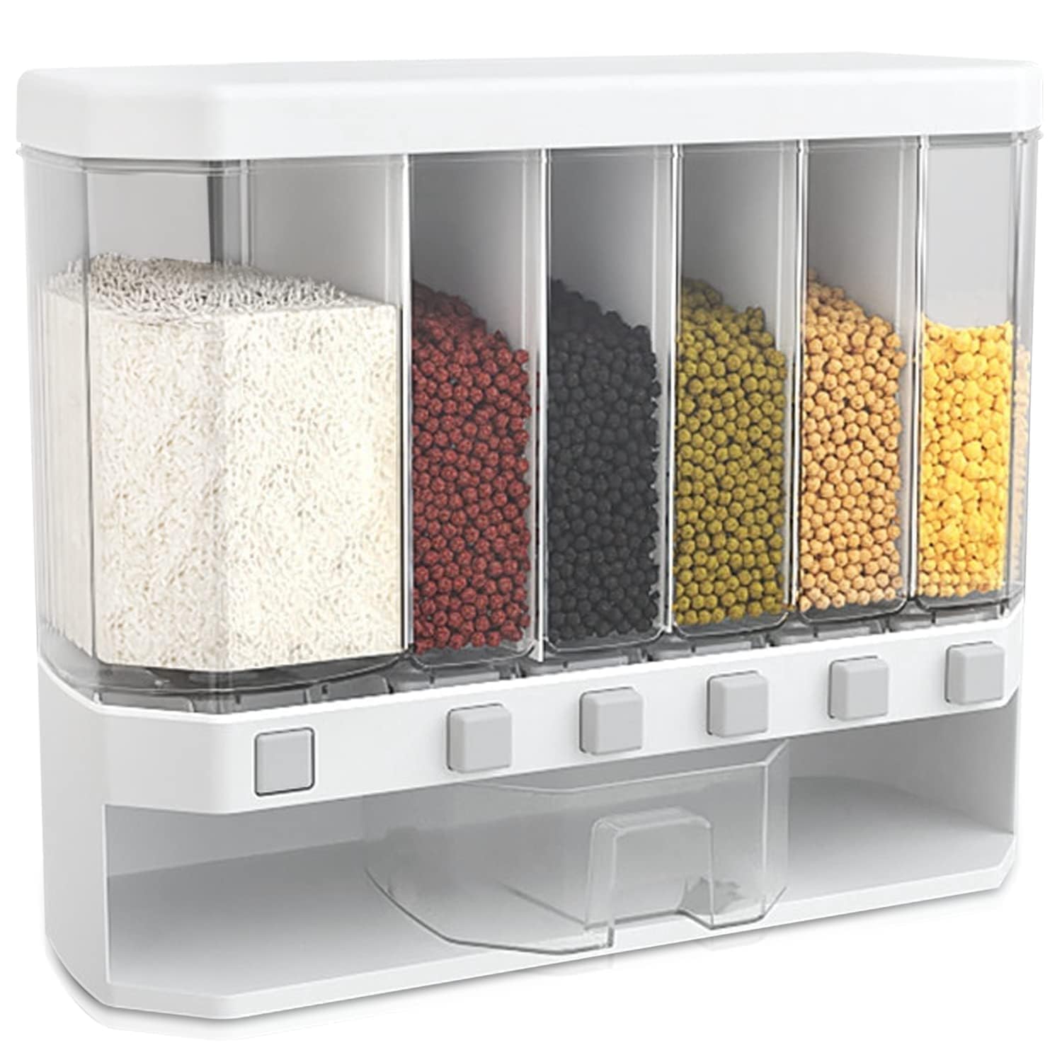 ABS Plastic Wall-Mounted Cereal & 6 Grid Transparent Storage Container with Press Flow Control | Multi Section Dry Food Storage for Rice, Pulses, Cornflakes & Nuts (1 Piece)-image-37
