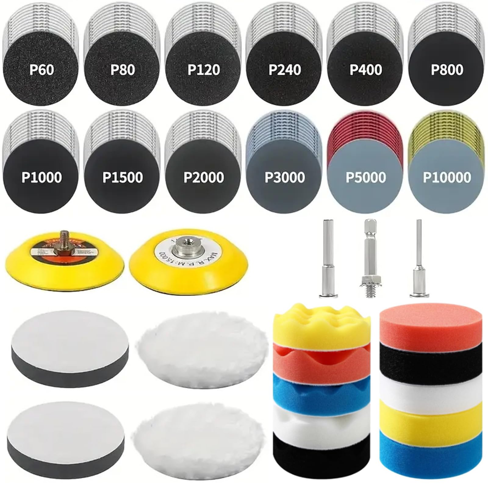 Set di 200 dischi abrasivi da 50 mm, set di dischi abrasivi in, per fari, carta vetrata, tamponi abrasivi asciutti bagnati e tamponi lucidanti con grana 60 – 10000 per avvitatore a batteria