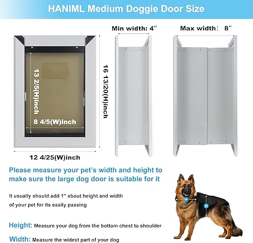 Miniatura 2 de Puerta de aluminio para perros medianos para paredes interiores y exteriores, puerta de aluminio resistente para perros con túnel telescópico, doble