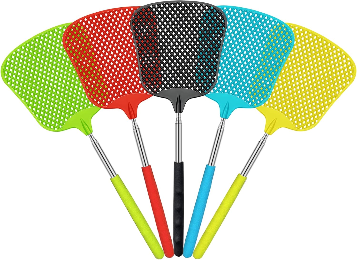 PAL&SAM Extendable Fly Swatter, Durable Telescopic Plastic Fly Swatter Heavy Duty Set, Retractable Flyswatter Fly Killer with Stainless Steel Long Handle - 5 Packs