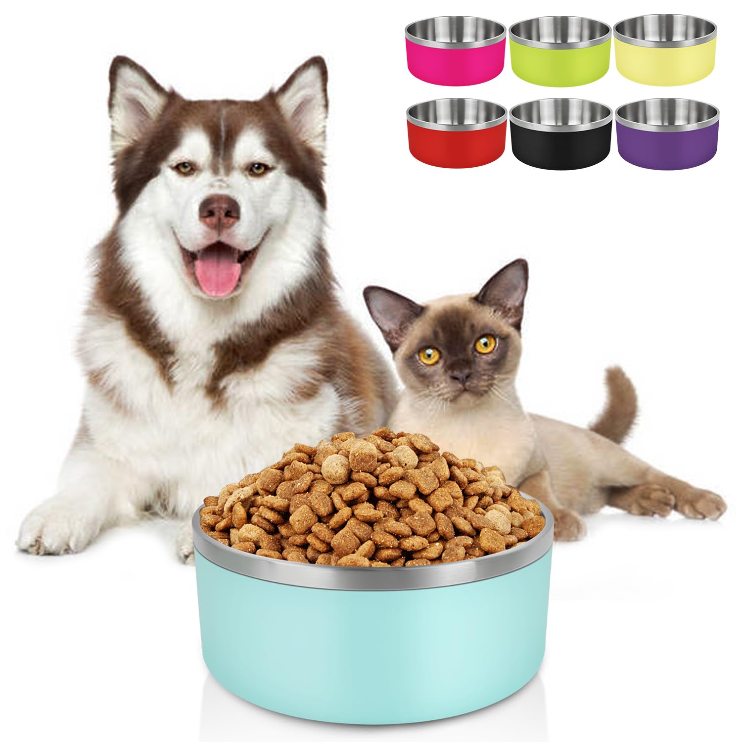 LIHONG Dog Bowls,Stainless Steel Dog Bowls No Slip,Dog Food Water Bowls for Small Meidum Large Sized Dogs,Dishwasher Safe(64oz,Large,Mint Green) — image 1