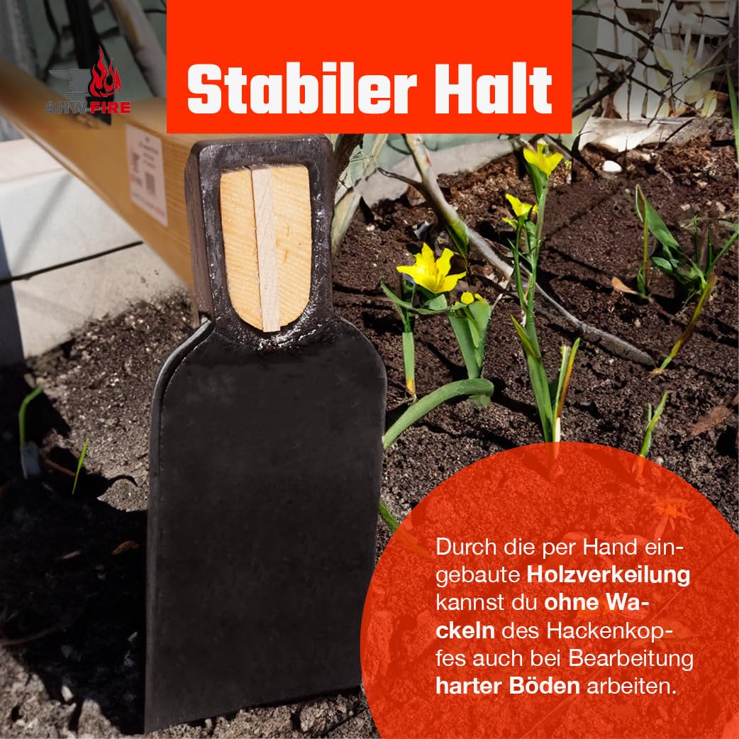 SHW-Fire | Hartboden-Reuthacke mit scharfer Hacke - 135 cm Eschenholzstiel, Wurzelentferner & Unkrauthacke für Gartenarbeit - Gartenhacke & Bodenhacke aus Spezialstahl | Made in Germany