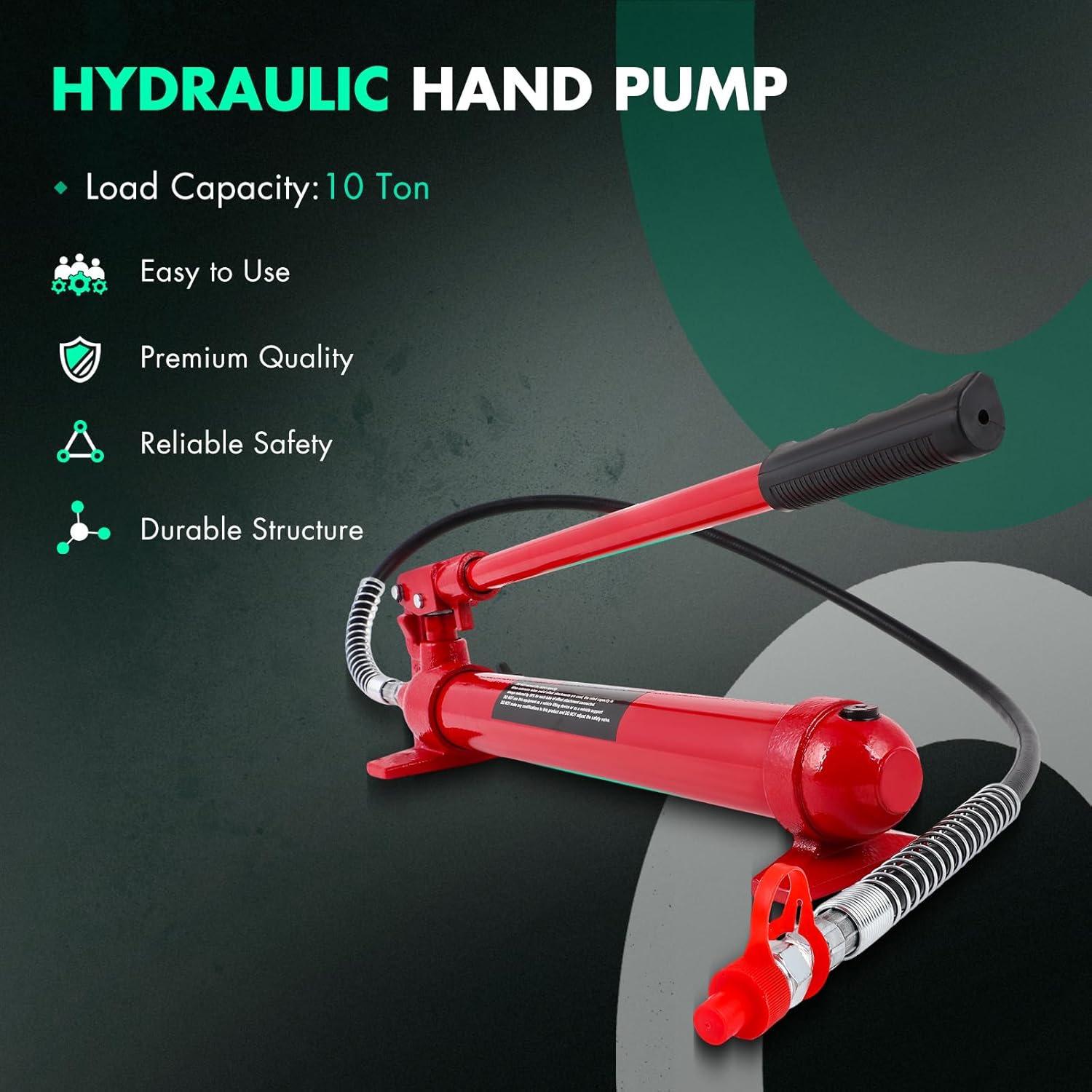 SCITOO 10 Ton Hydraulic Hand Pump – Heavy-Duty Carbon Steel/Cast Iron Jack Pump with 1.4m Oil Hose 62Mpa Working Pressure for Auto Repair & Industrial Lifting Red