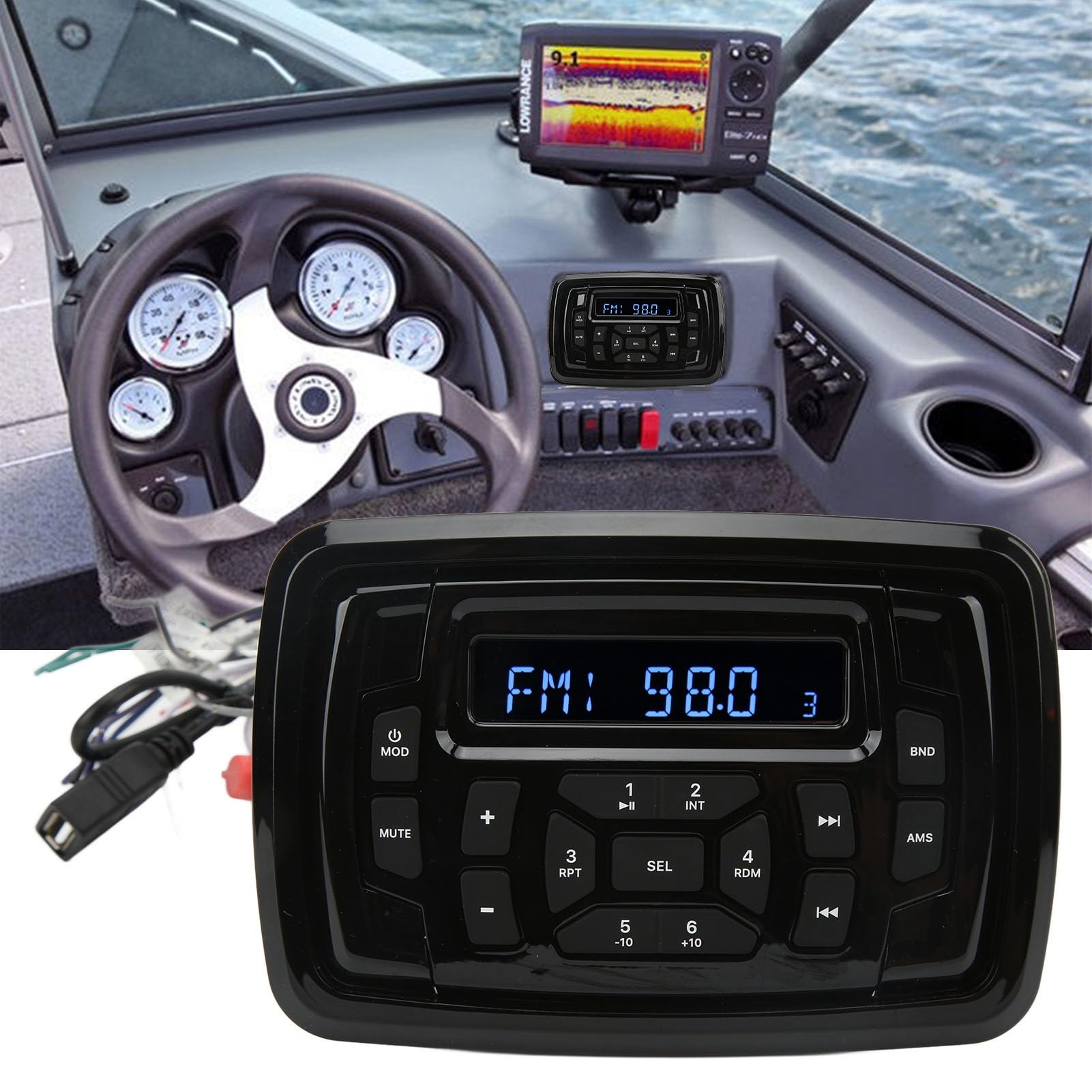 Radio Marina a Prueba de Agua Receptores Estéreo para Automóvil Altavoces Marinos Bluetooth para Automóvil Radio AM/FM Receptor Estéreo 12V DC Reproductor de MP3 Sonido Estéreo para Yate Caravana In