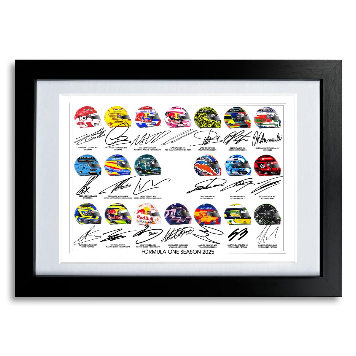 Formel 1 2025 Poster A4 - Alle Fahrer & Teams Mit Autogrammen