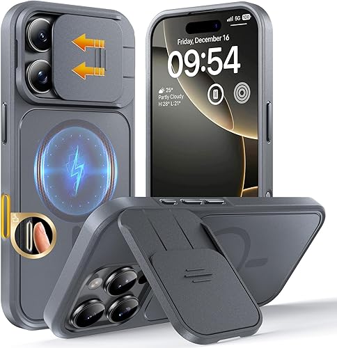 Miniatura 64 de TOCOL Funda magnética para iPhone 15 Pro, protección completa mejorada de la cámara, compatible con Magsafe, protección contra caídas, funda trasera
