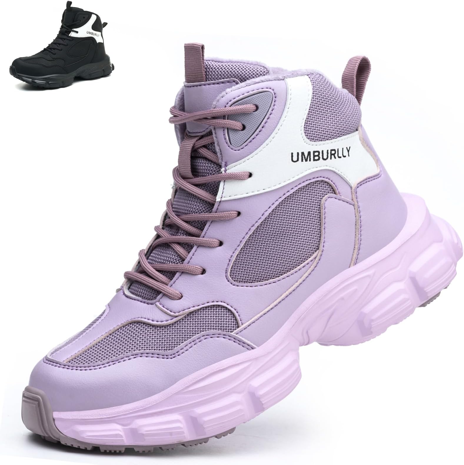 Winter Safety Boots Safety Trainers Womens Lightweight Steel Toe Cap Trainers Comfortable Safety Shoes Warm Fur Lined Industrial Sneakers Non-Slip Puncture Proof