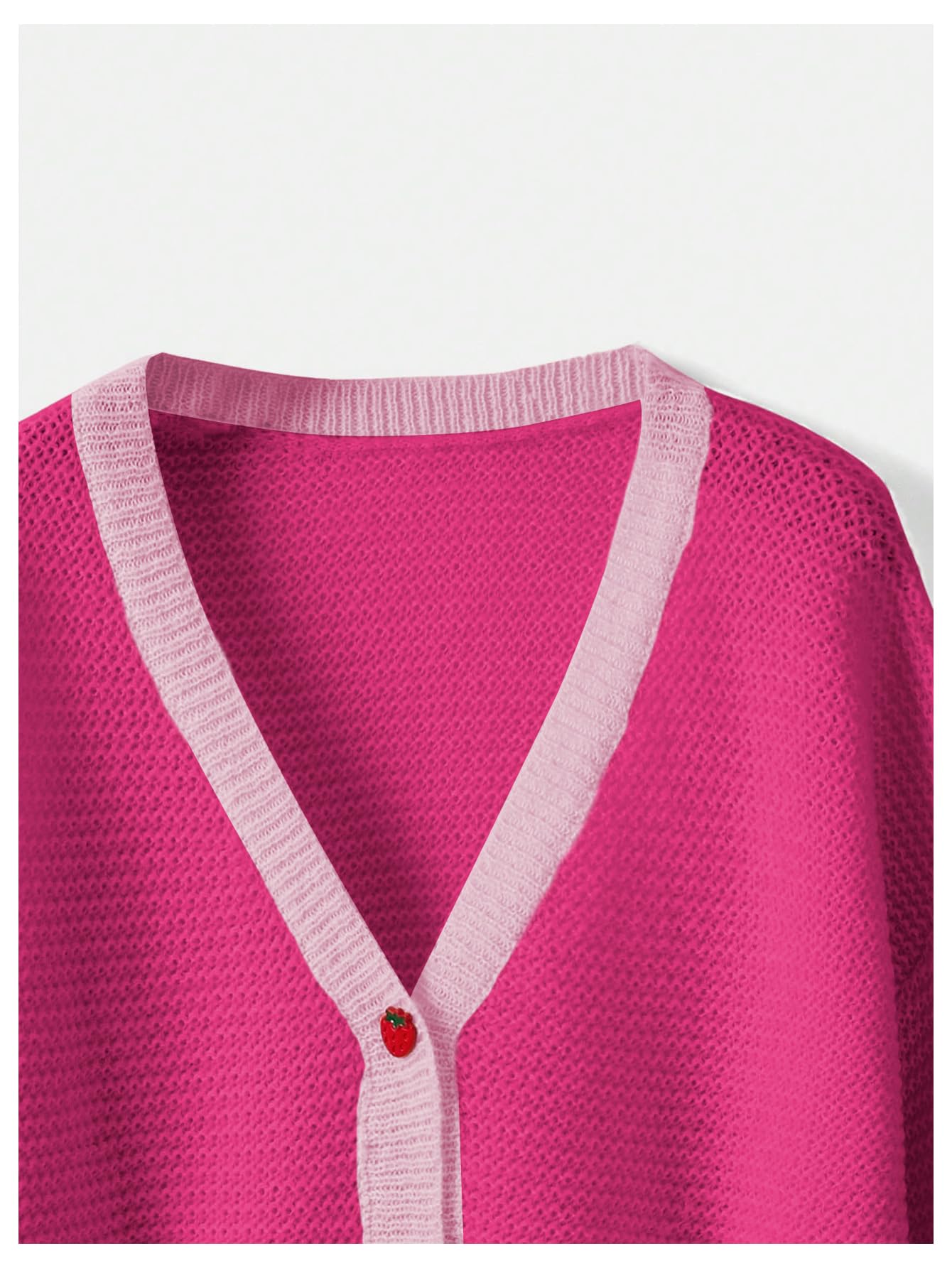 SHENHE Women's Kawaii Strawberry Pattern Cardigan Long Sleeve Open Front Casual Fall Sweater: X-Small Hot Pink