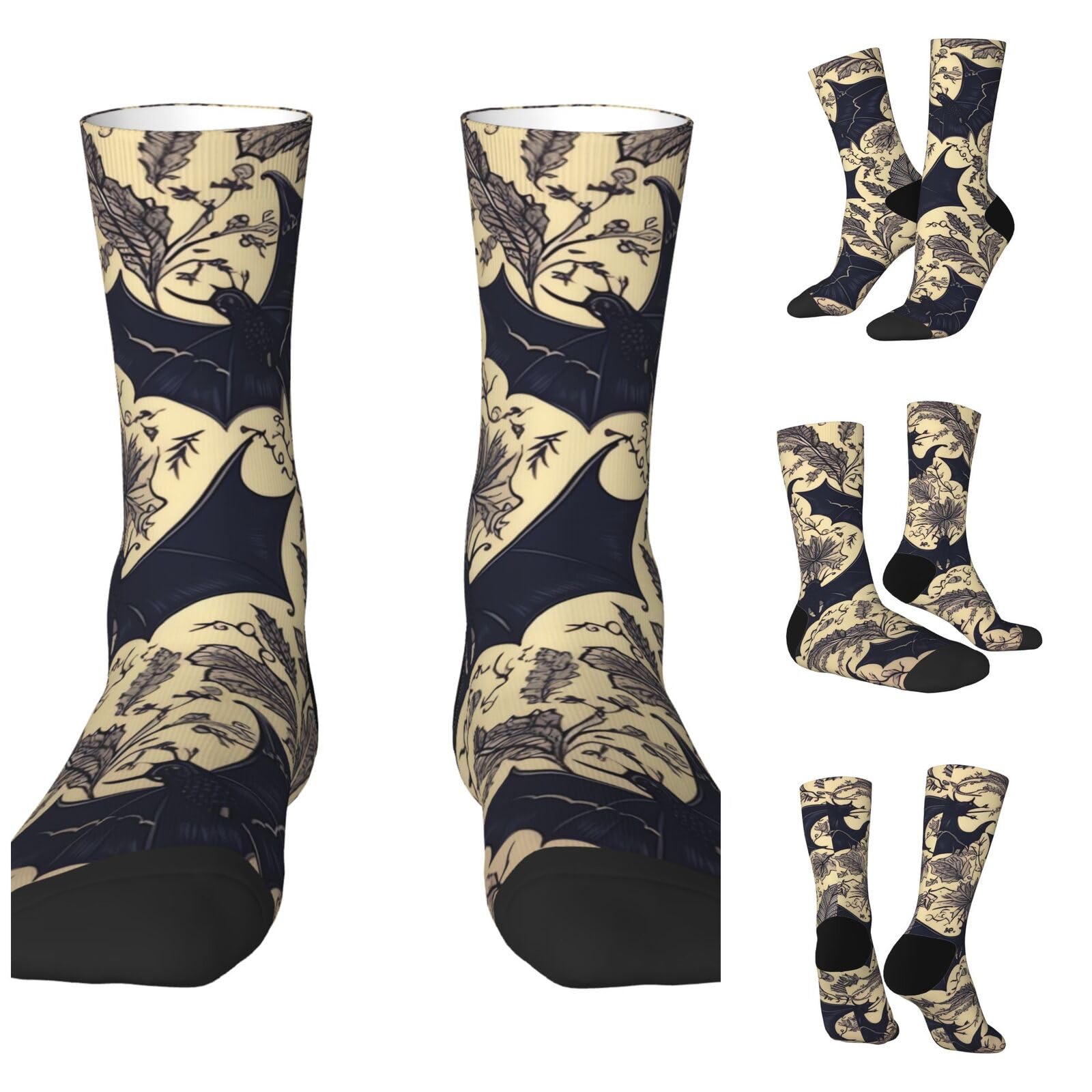 LZQPOEAS Bat Print Athletic Socks Unisex Cushioned Crew Socks Hiking Running Calf Sock Soft Above Ankle Sock