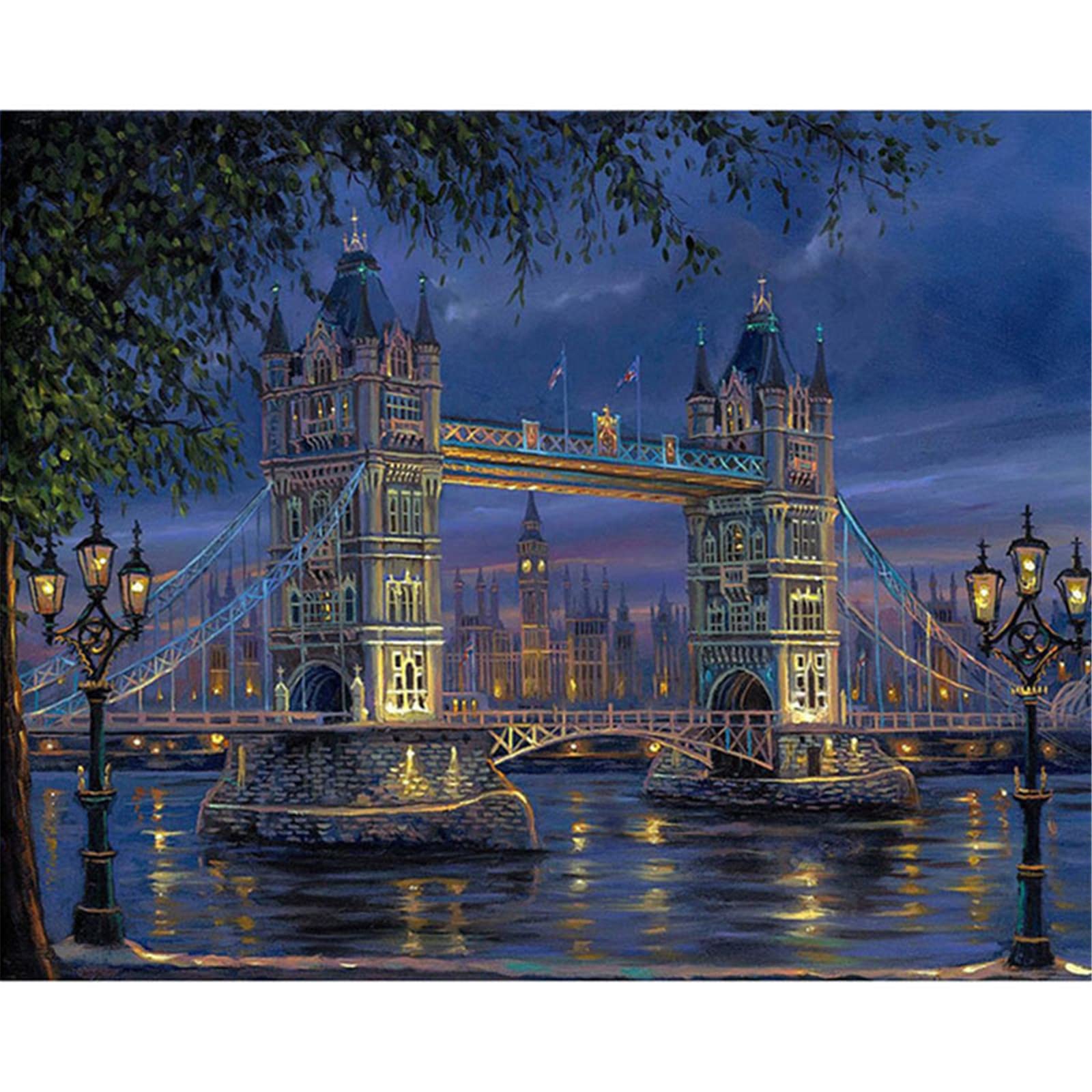Malowanie według liczb, dla dorosłych, słynny London Bridge, "zrób to sam", ręcznie malowany obraz olejny, zestaw na płótnie, zestaw z pędzlami, pigment akrylowy, rysunek, dla dorosłych, dzieci, do