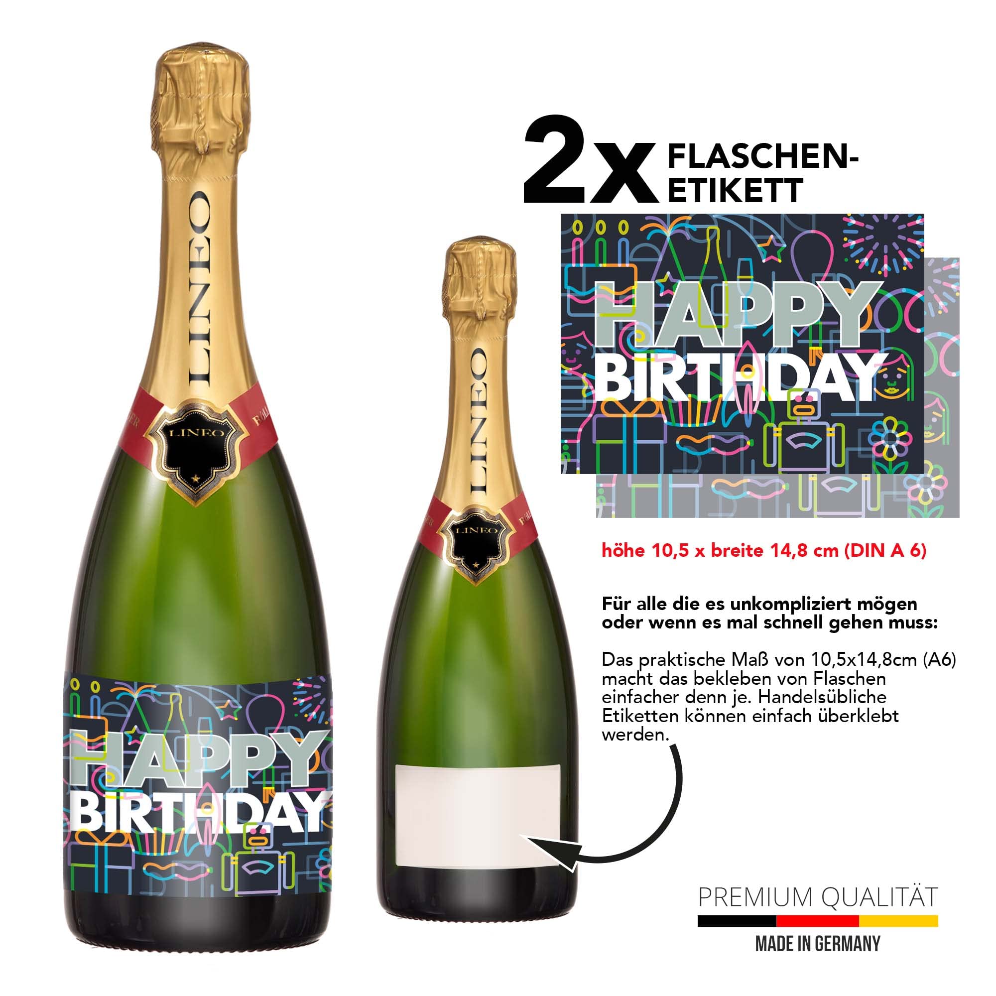 Lineo Etichetta per Bottiglia di Compleanno 2 Pezzi; Etichetta Happy Birthday per Bottiglie di Champagne e Vino, autoadesiva; Regalo di Compleanno per Uomini e Donne (Happy Birthday)
