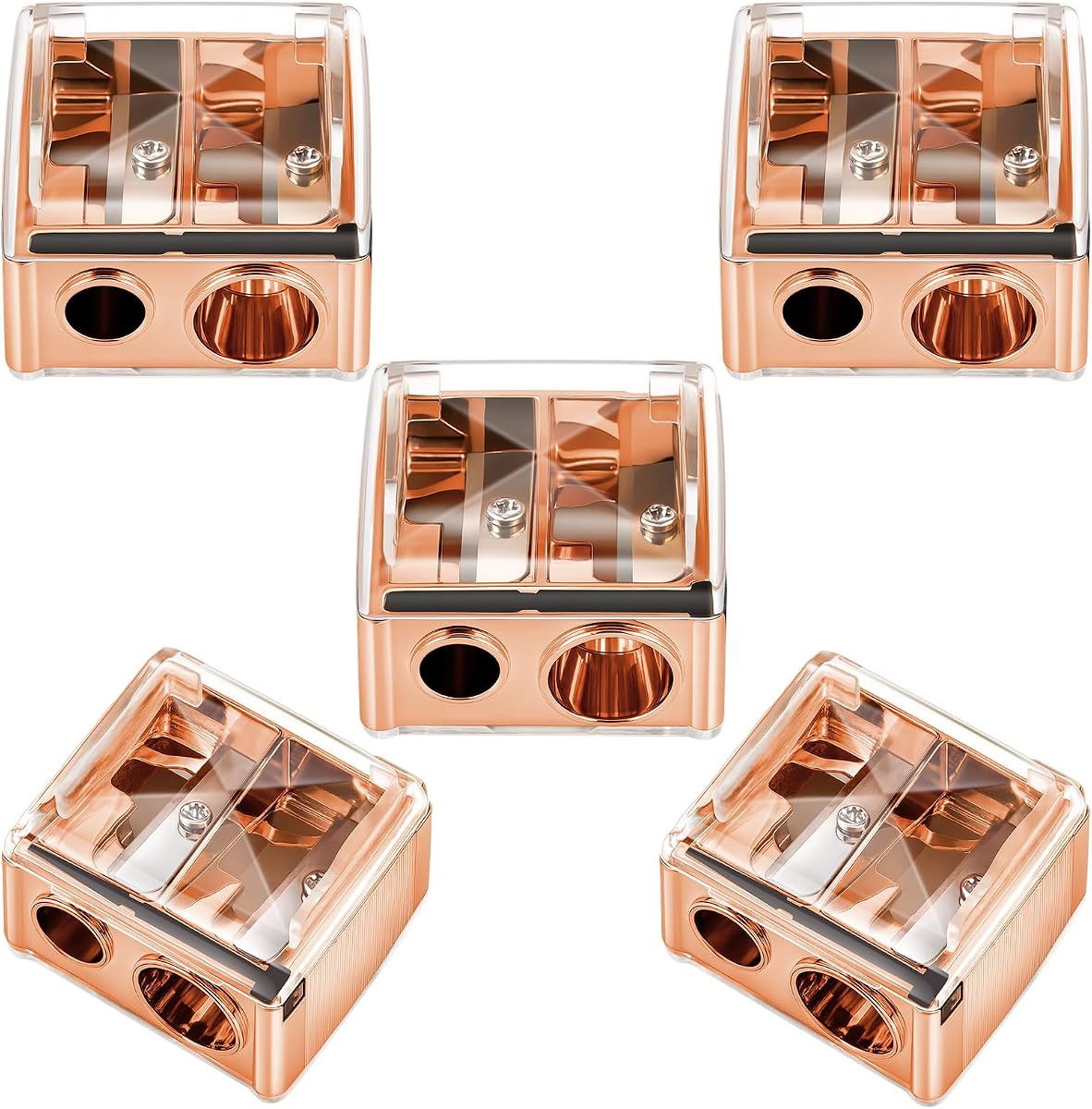 5 Pcs Makeup Pencil Sharpener for Lip Liner, Rose Gold,Classic | dual‑hole design,Plastic construction, manual operation, fits eyeliner & lip liner, portable cosmetic tool for woman