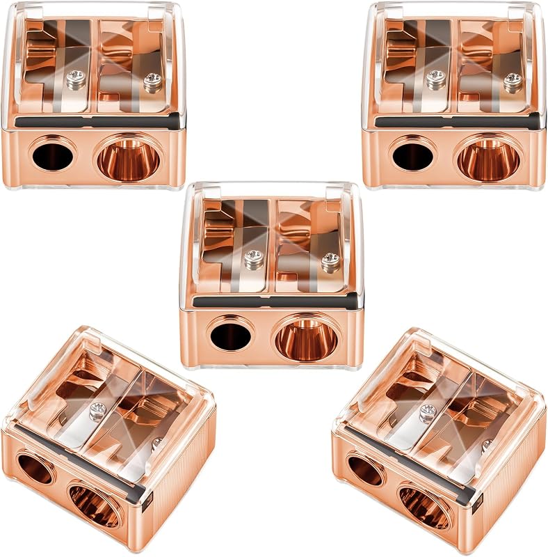 5 Pcs Makeup Pencil Sharpener for Lip Liner, Rose Gold,Classic | dual‑hole design,Plastic construction, manual operation, fits eyeliner & lip liner, portable cosmetic tool for woman