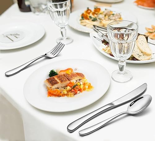 Miniatura 7 de LIANYU Juego de cubiertos resistentes de 65 piezas con utensilios para servir, juego de cubiertos de acero inoxidable para 12, cubiertos gruesos