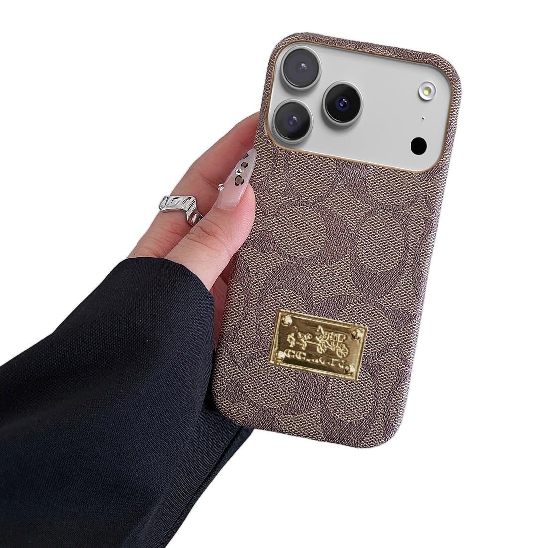 Photo 1 of HUORSPY for iPhone 17 Pro Max 6.9" Case,Luxury Nameplate PU Leather Slim Shockproo Protective Cover Case Compatible with iPhone 17 Pro Max(Brown)